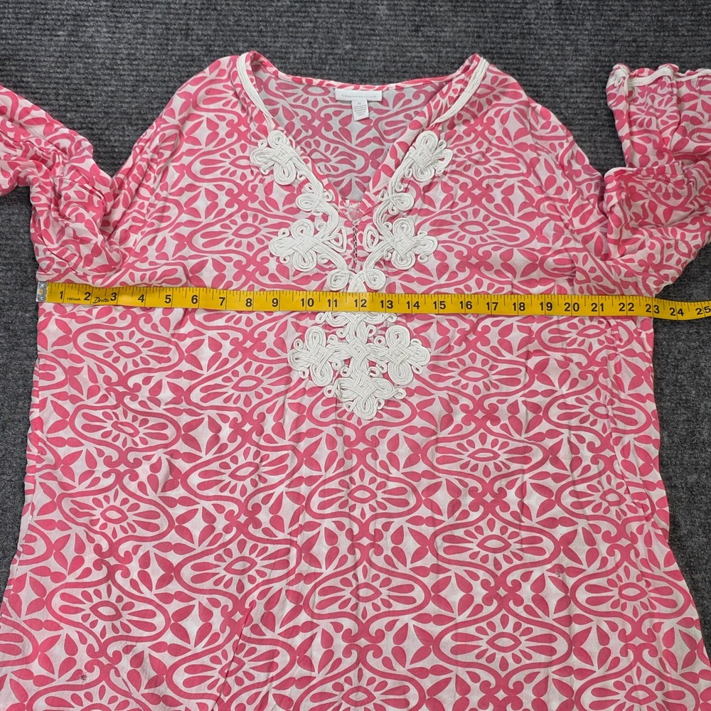 Charter Club Medallion Soutache Embroidered Tunic Top Women's Size XL Pink White - Picture 9 of 9